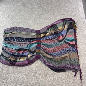 Boho Abstract Floral Print Gauze Scarf Wrap Shawl Fringe Cinched Arm Wrap Casual